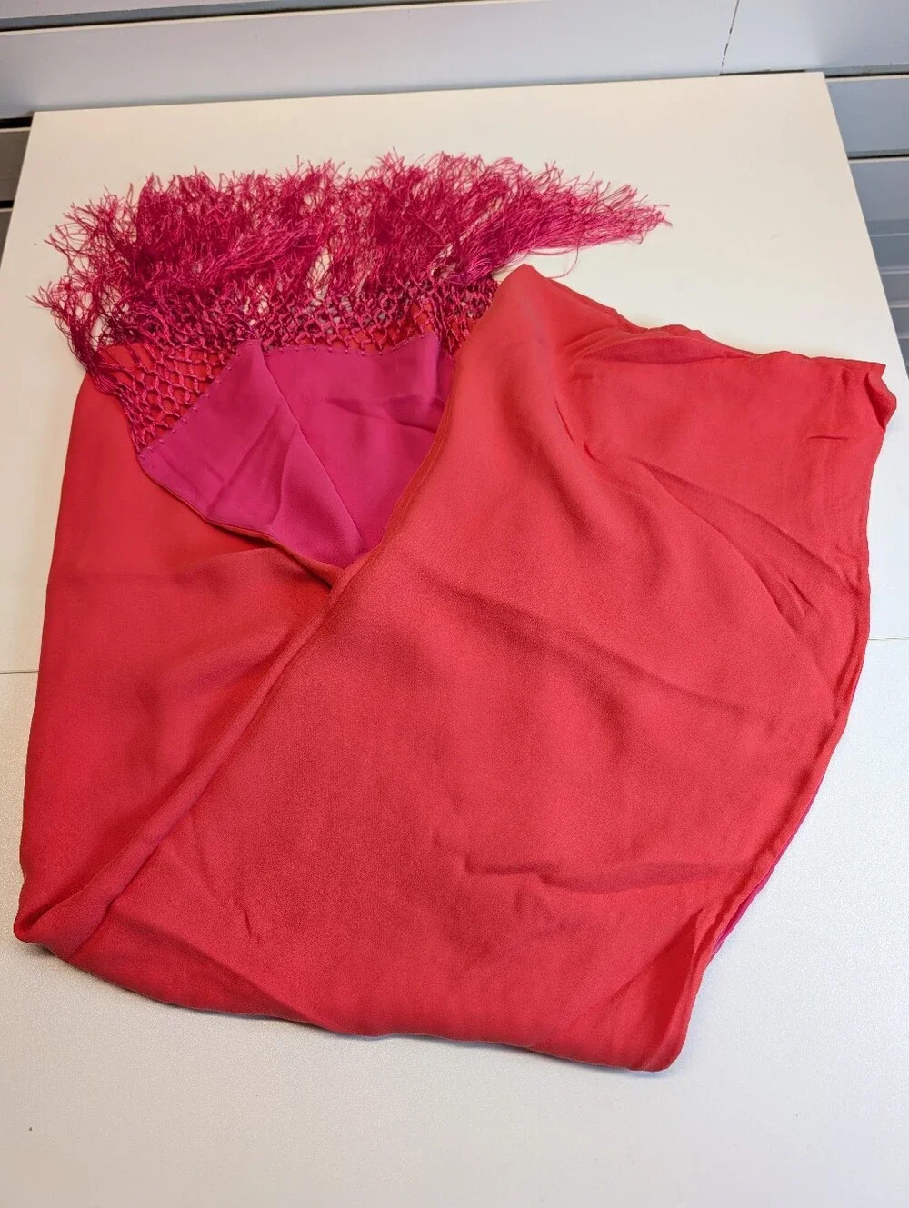 Talbots 100% Silk Vibrant Pink/Coral Fringed Scarf  NWOT